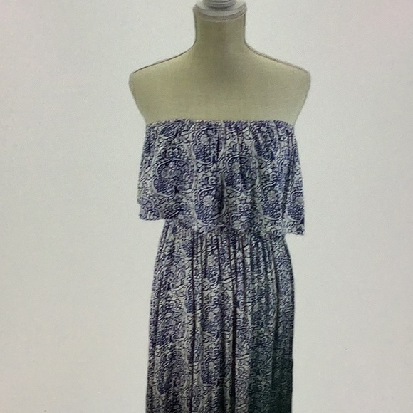 Yidarton Dress Summer Blue White Porcelain Strapless Flowy Maxi Blue Paisley L - Picture 3 of 5